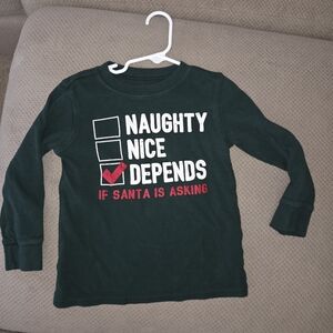 Kids Green Thermal Long Sleeve Shirt - Naughty Or Nice